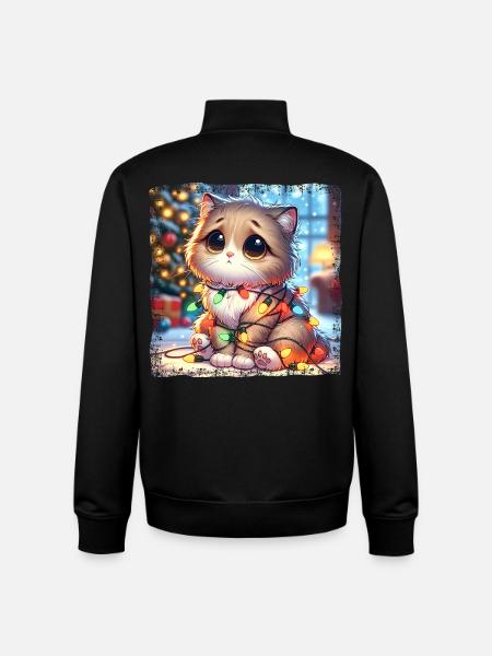 Cute Christmas Cat Clumsy Tangled - Unisex Organic Zip Sweatshirt by Stanley/Stella - black