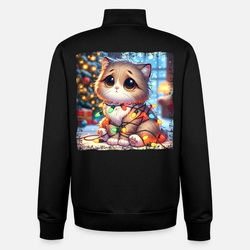 Cute Christmas Cat Clumsy Tangled - Unisex Organic Zip Sweatshirt by Stanley/Stella - black
