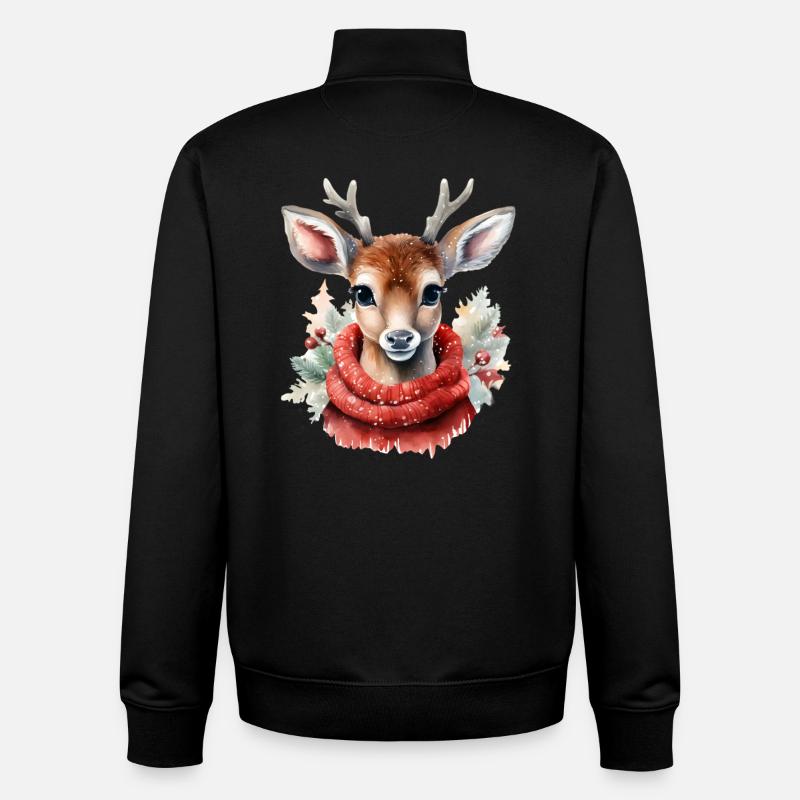 Noël de Reh Deer - Sweat zippé unisexe en coton bio Stanley/Stella - noir