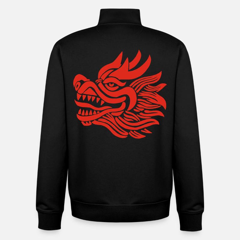 Tête de dragon chinois (rouge) - Sweat zippé unisexe en coton bio Stanley/Stella - noir