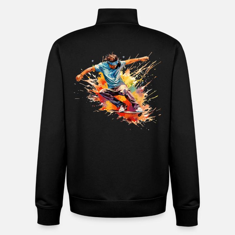 Skater Splash Freestyle Rétro - Sweat zippé unisexe en coton bio Stanley/Stella - noir