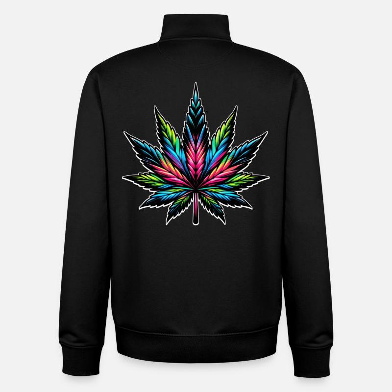 Cannabis Neon Psychedelic Design - Unisex Organic Zip Sweatshirt by Stanley/Stella - black