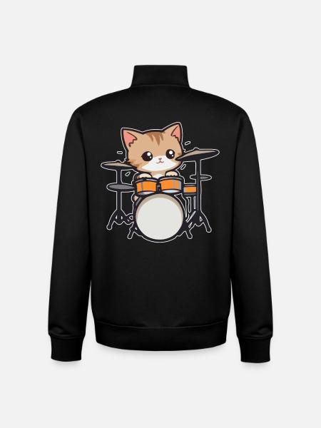Drums, Cat, Musician, Drummer - Unisex Organic Zip Sweatshirt by Stanley/Stella - black