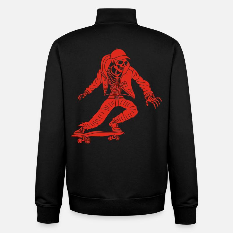 Red Skeleton on Skateboard - Unisex Organic Zip Sweatshirt by Stanley/Stella - black
