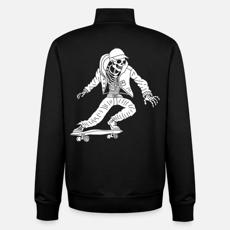 Squelette blanc en skateboard - Sweat zippé unisexe en coton bio Stanley/Stella - noir