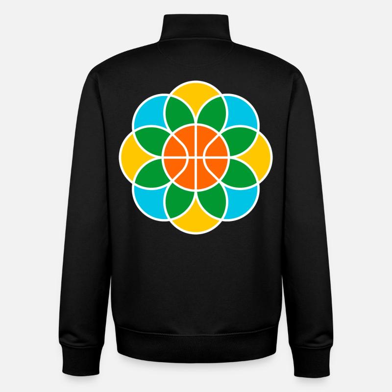 Fleur de Mandala de basket-ball - Sweat zippé unisexe en coton bio Stanley/Stella - noir