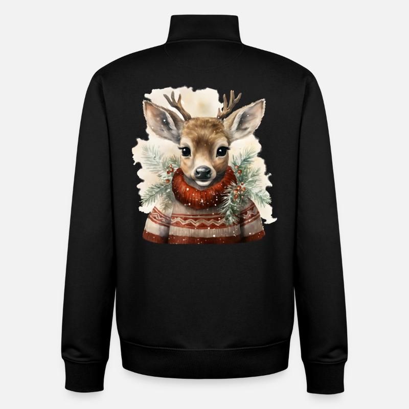 Deer in winter sweater - Unisex Organic Zip Sweatshirt by Stanley/Stella - black