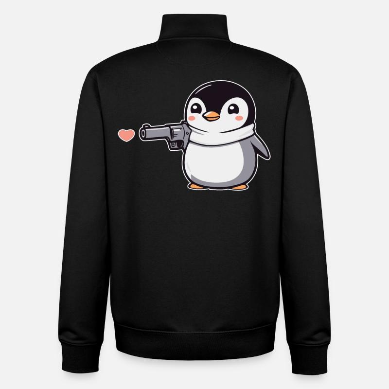Drôle de pingouin avec des coeurs de pistolet Saint-Valentin - Sweat zippé unisexe en coton bio Stanley/Stella - noir