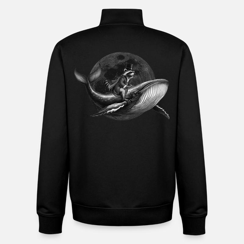 True Moon Love - Un raton laveur vole sur une baleine - Sweat zippé unisexe en coton bio Stanley/Stella - noir