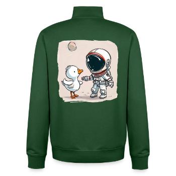 Mignon astronaute et oie dessin animé Design | Espace - Sweat zippé unisexe en coton bio Stanley/Stella - vert bouteille - Dos - AI Model Male 185 dark (185cm)