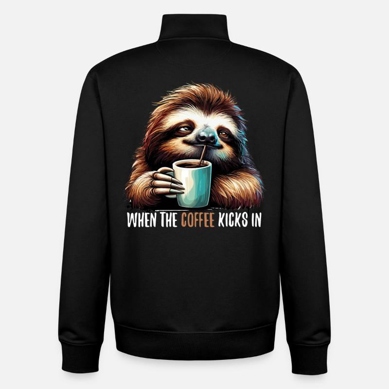 Paresseux café Kicks cadeau - Sweat zippé unisexe en coton bio Stanley/Stella - noir