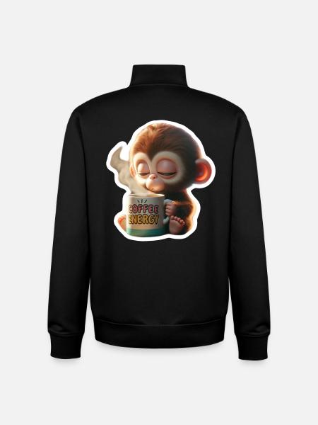 Coffee Energy Monkey Illustration - Unisex Organic Zip Sweatshirt by Stanley/Stella - black