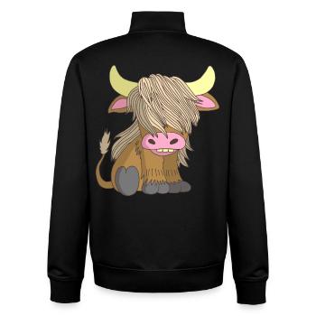 Vache à poil long - Sweat zippé unisexe en coton bio Stanley/Stella - noir - Dos - AI Model Male 185 light (185cm)