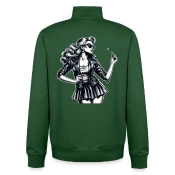 Rockabilly Frau Lederjacke Lippenstift Geschenk - Unisex Organic Zip Sweatshirt von Stanley/Stella - Flaschengrün - Hinten - AI Model Male 185 dark (185cm)