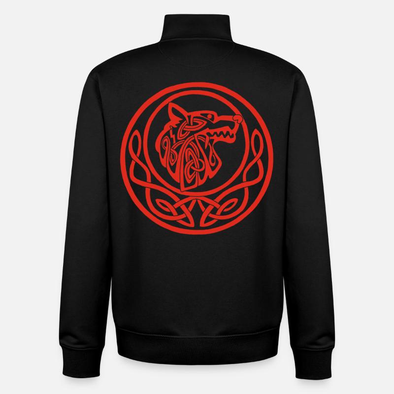 Symbole lunaire du loup rouge - Sweat zippé unisexe en coton bio Stanley/Stella - noir