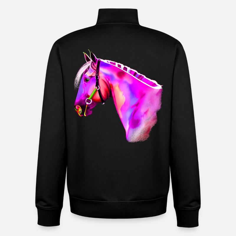 Aquarelle de tête de cheval néon - Sweat zippé unisexe en coton bio Stanley/Stella - noir