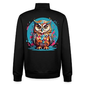 Adorable owl on splashes of color - Unisex Organic Zip Sweatshirt by Stanley/Stella - black - Back - AI Model Male 185 light (185cm)