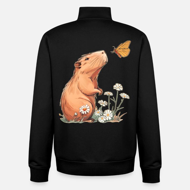 Papillon Capybara - Sweat zippé unisexe en coton bio Stanley/Stella - noir