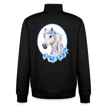Cheval Blanc Romantique - Roses Bleu Clair - Sweat zippé unisexe en coton bio Stanley/Stella - noir - Dos - AI Model Male 185 light (185cm)