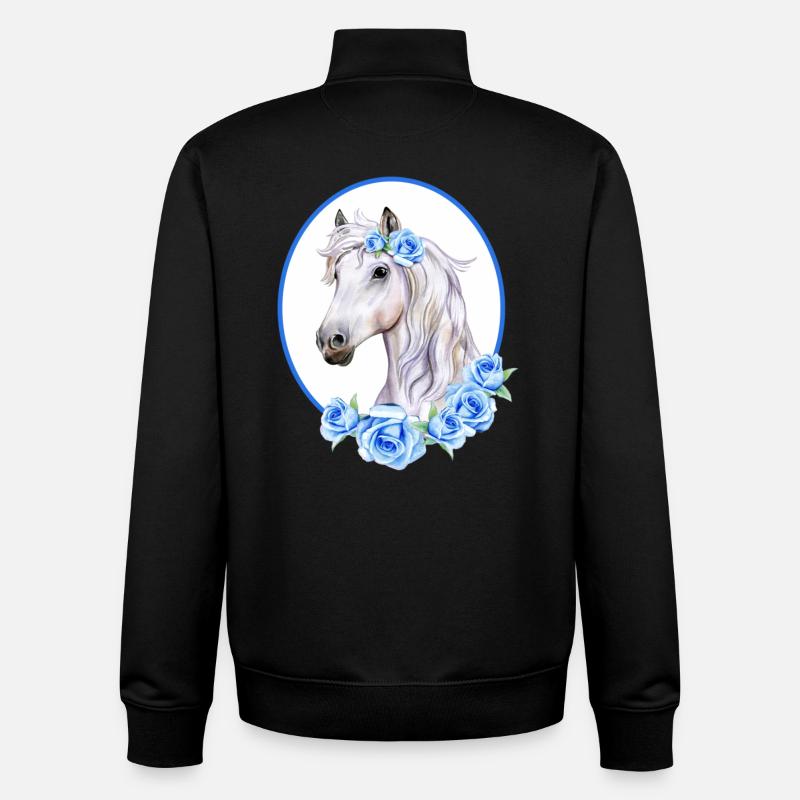 Romantisches weißes Pferd - Rosen hellblau - Unisex Organic Zip Sweatshirt von Stanley/Stella - Schwarz