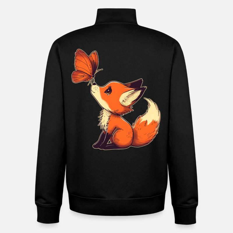 Fox with butterfly - Unisex Organic Zip Sweatshirt by Stanley/Stella - black