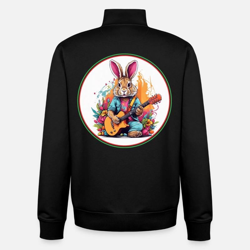 Lapin de Pâques avec guitare - Sweat zippé unisexe en coton bio Stanley/Stella - noir
