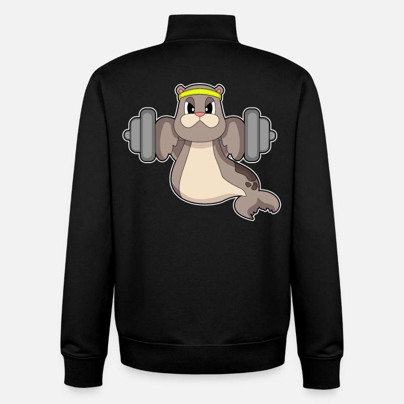 Seal Bodybuilder Haltère Musculation - Sweat zippé unisexe en coton bio Stanley/Stella - noir