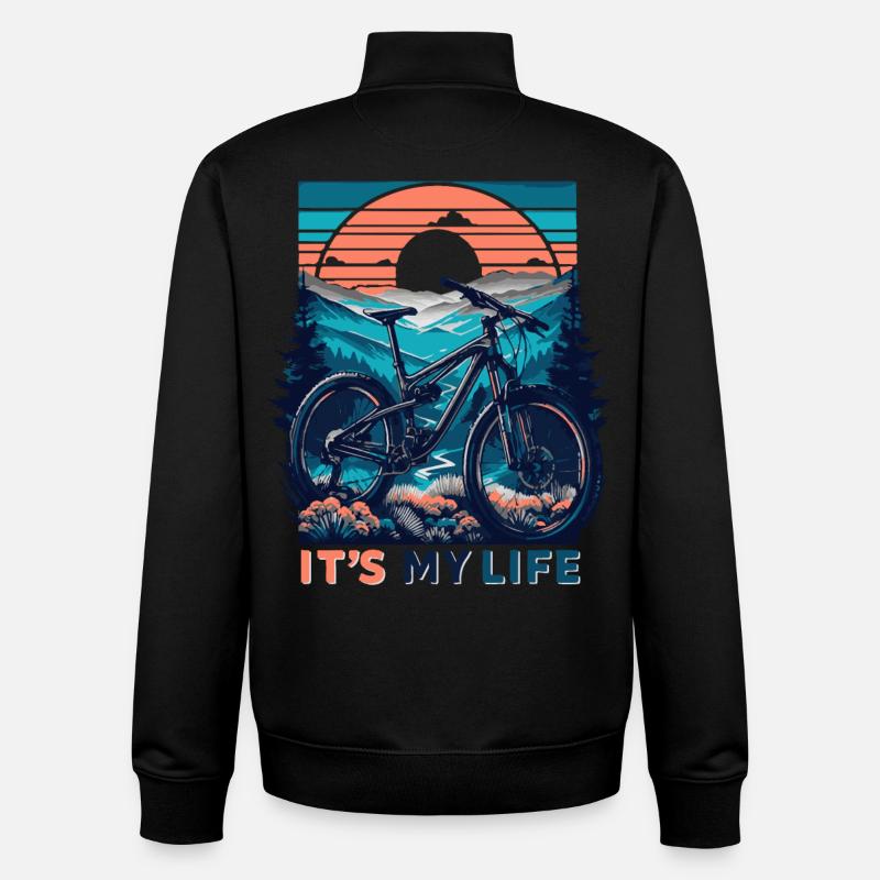 VTT coucher de soleil aventure design - Sweat zippé unisexe en coton bio Stanley/Stella - noir