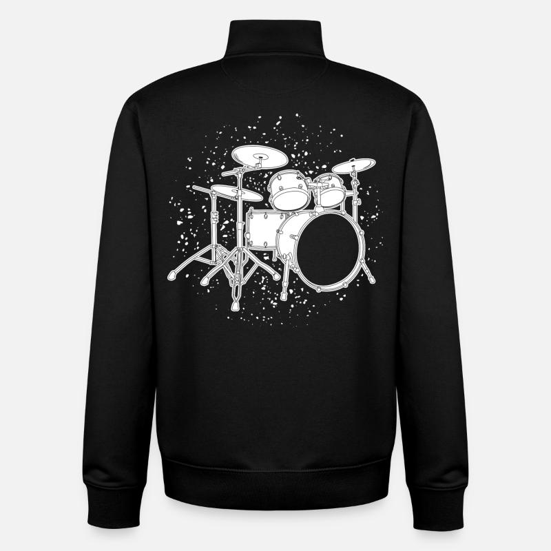 Drum Kit Drawing - Unisex Organic Zip Sweatshirt by Stanley/Stella - black