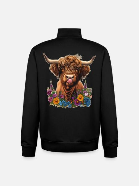 Hochlandrind mit Blumen - Unisex Organic Zip Sweatshirt von Stanley/Stella - Schwarz