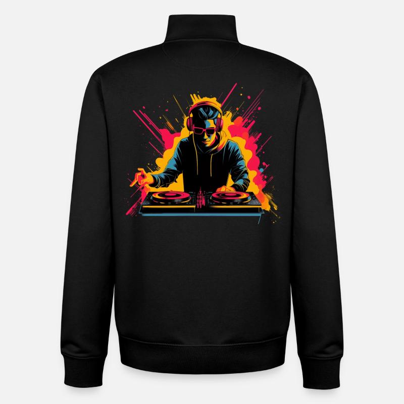 DJ Synthwave des années 90 - Sweat zippé unisexe en coton bio Stanley/Stella - noir