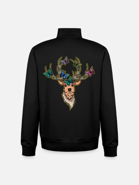 Deer Butterflies Deer Head Spring - Unisex Organic Zip Sweatshirt by Stanley/Stella - black