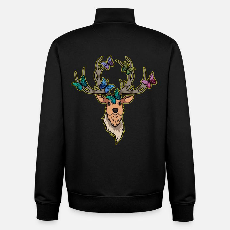 Deer Butterflies Deer Head Spring - Unisex Organic Zip Sweatshirt by Stanley/Stella - black