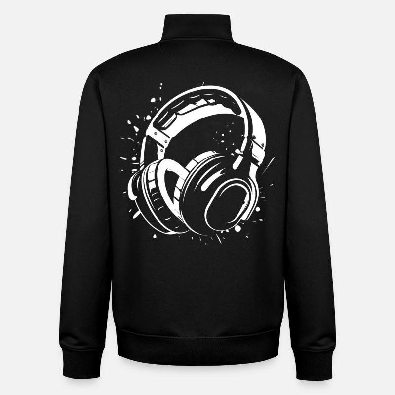Dj Headphones Sketch - Sweat zippé unisexe en coton bio Stanley/Stella - noir