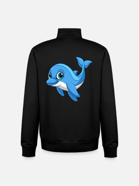 Dolphin Cute Mascot Cartoon Character Kawaii - Unisex Organic Zip Sweatshirt by Stanley/Stella - black