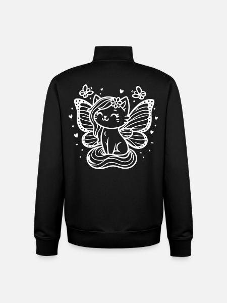 Winged Cat (white) - Unisex Organic Zip Sweatshirt by Stanley/Stella - black