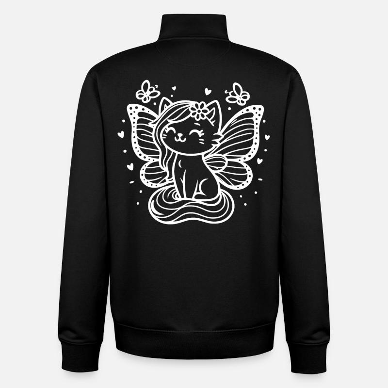 Chat ailé (blanc) - Sweat zippé unisexe en coton bio Stanley/Stella - noir