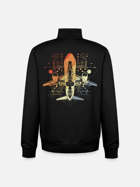 Airplane Drawing Retro Look - Unisex Organic Zip Sweatshirt by Stanley/Stella - black