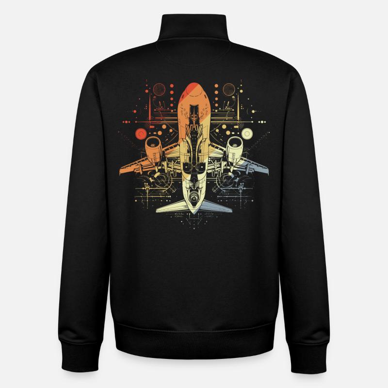 Airplane Drawing Retro Look - Unisex Organic Zip Sweatshirt by Stanley/Stella - black