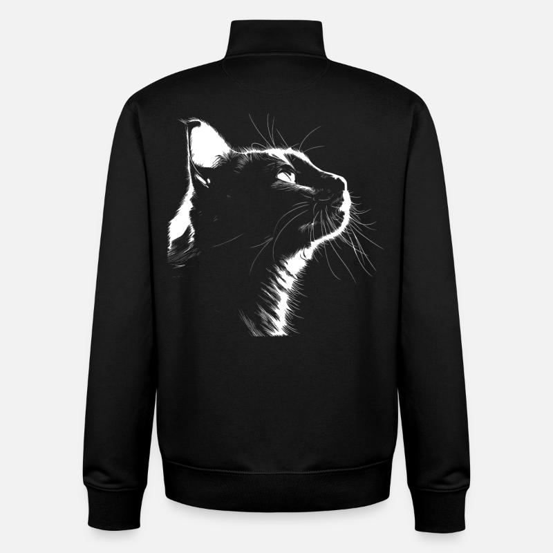 Silhouette Chat - Sweat zippé unisexe en coton bio Stanley/Stella - noir