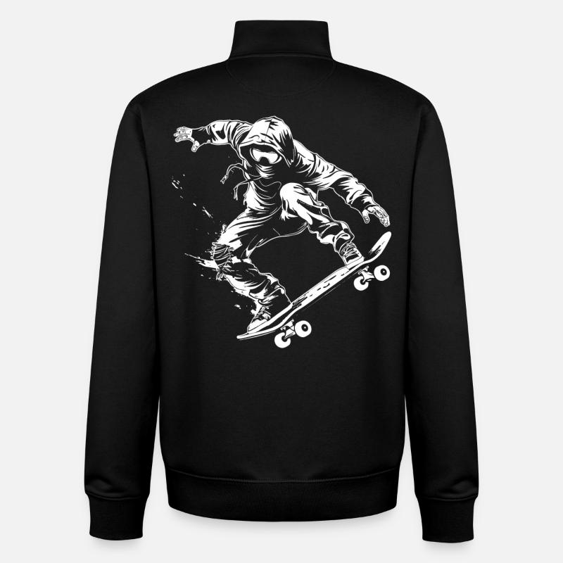 Look de dessin animé de skateur - Sweat zippé unisexe en coton bio Stanley/Stella - noir