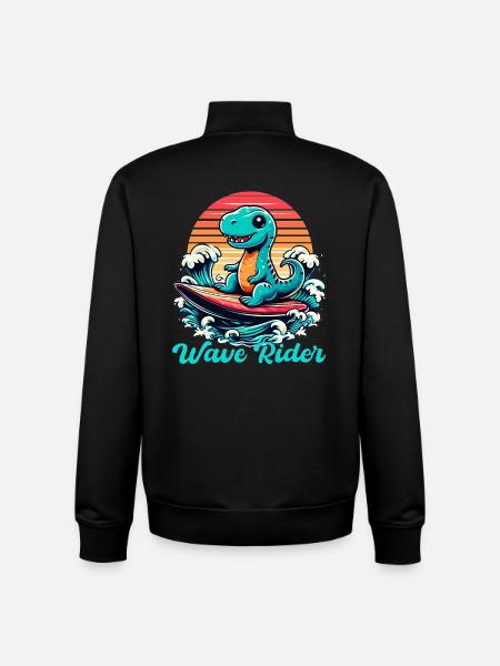 Cute T-Rex Surfer Surfing Gift - Unisex Organic Zip Sweatshirt by Stanley/Stella - black