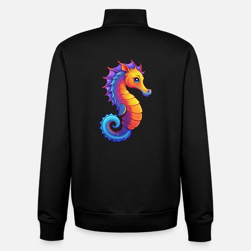 Seepferdchen Buntes Kawaii Cartoon Meerestier - Unisex Organic Zip Sweatshirt von Stanley/Stella - Schwarz