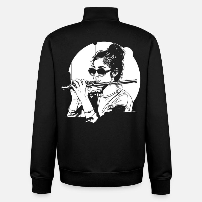 Flûtiste dessinateur - Sweat zippé unisexe en coton bio Stanley/Stella - noir