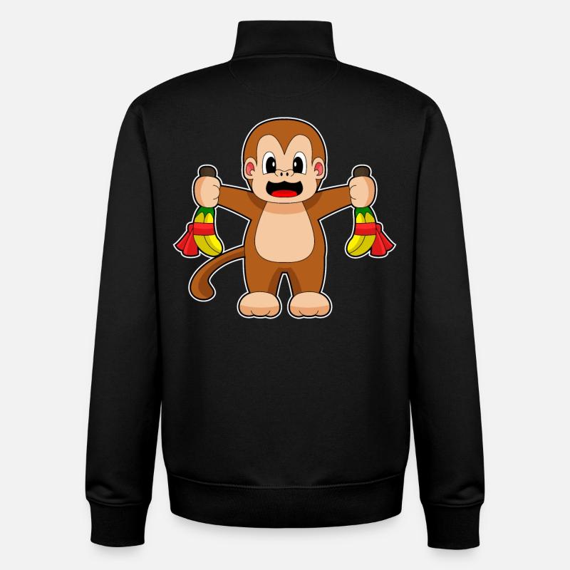 Singe Banane Anniversaire - Sweat zippé unisexe en coton bio Stanley/Stella - noir