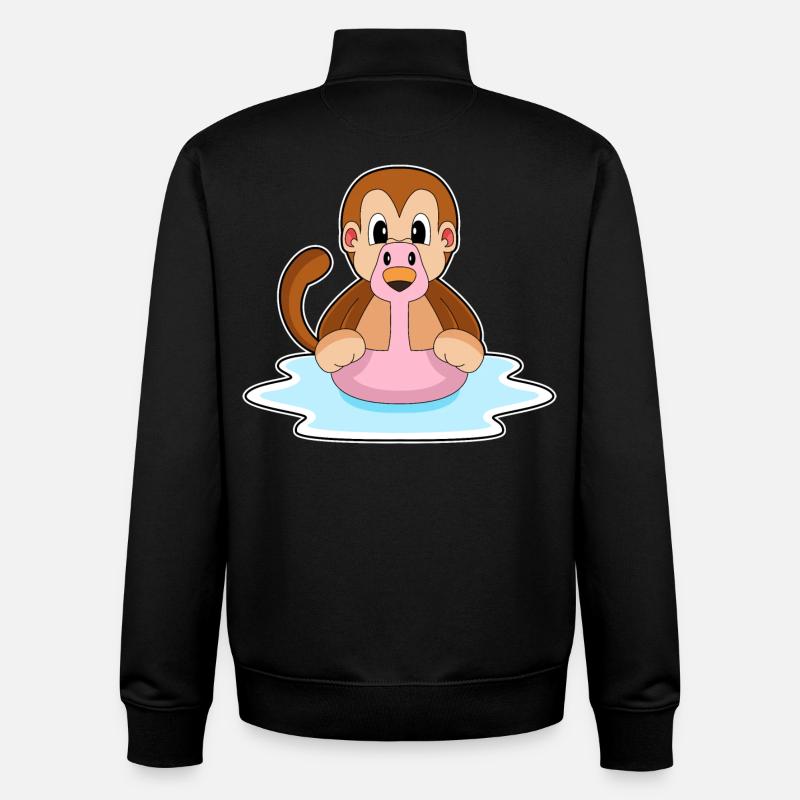 Singe Flamingo - Sweat zippé unisexe en coton bio Stanley/Stella - noir
