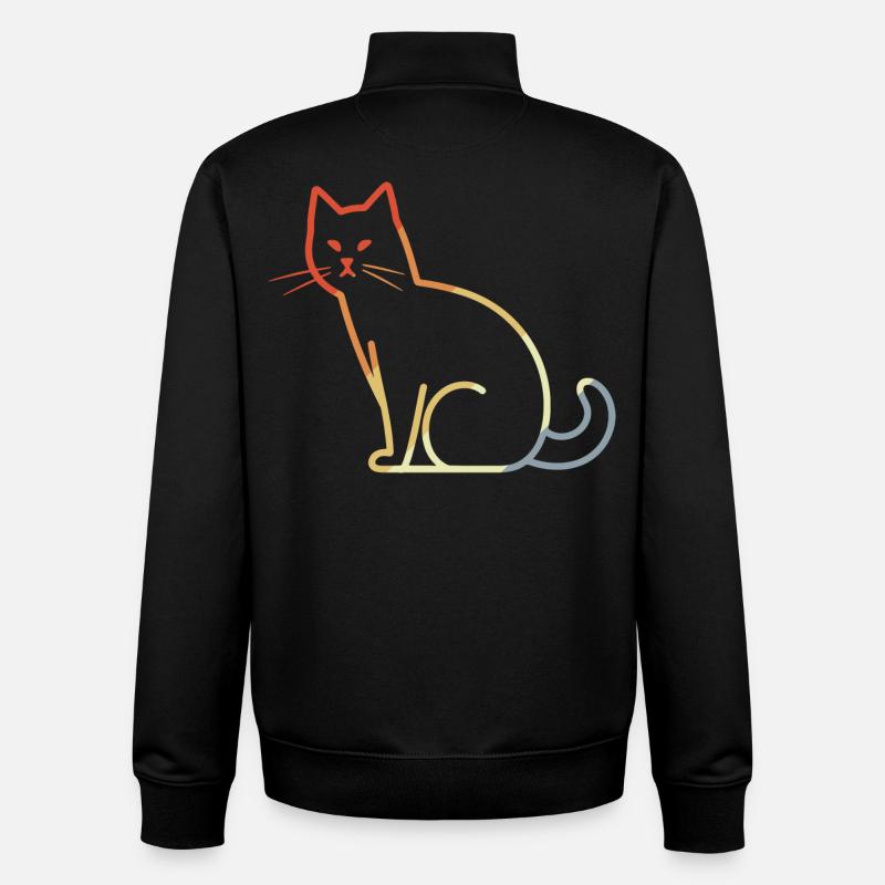 Chat rétro - Sweat zippé unisexe en coton bio Stanley/Stella - noir