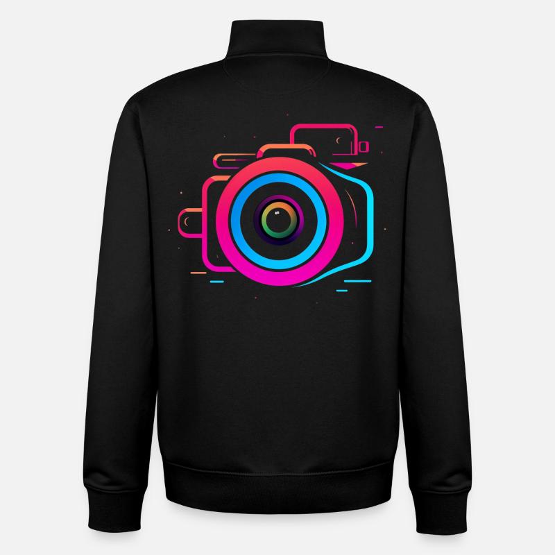 Caméra style Synthwave - Sweat zippé unisexe en coton bio Stanley/Stella - noir