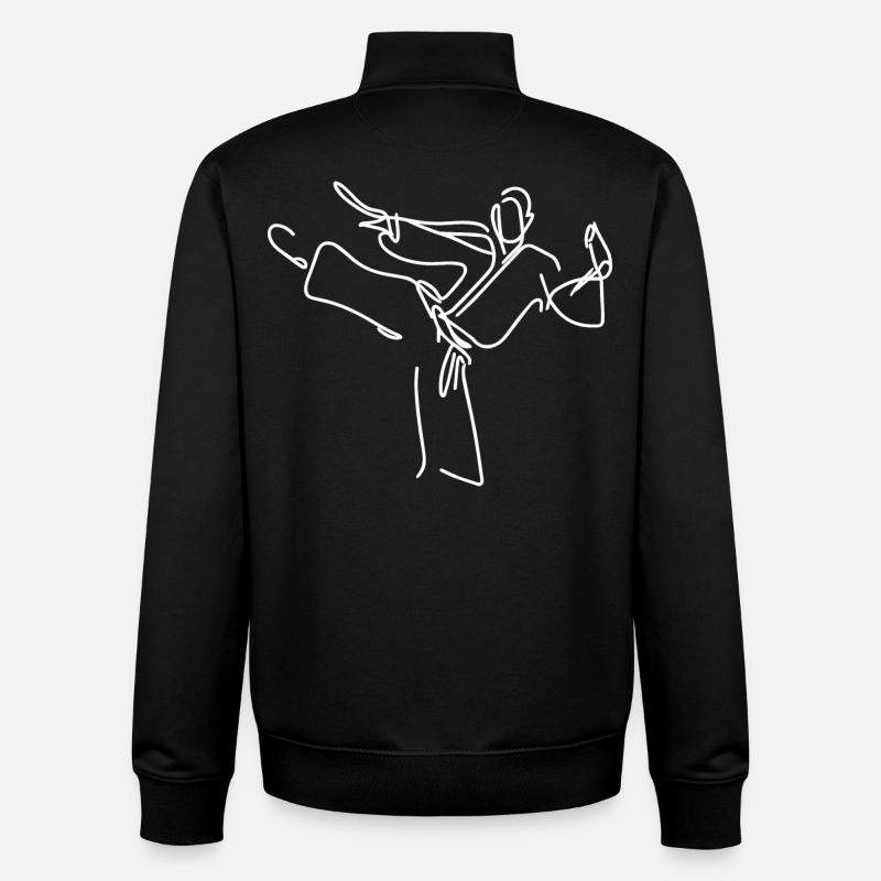Dessin Karateka - Sweat zippé unisexe en coton bio Stanley/Stella - noir