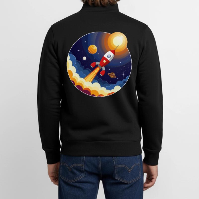 Image colorée d’une fusée dans l’espace Sweat zippé unisexe en coton bio Stanley/Stella